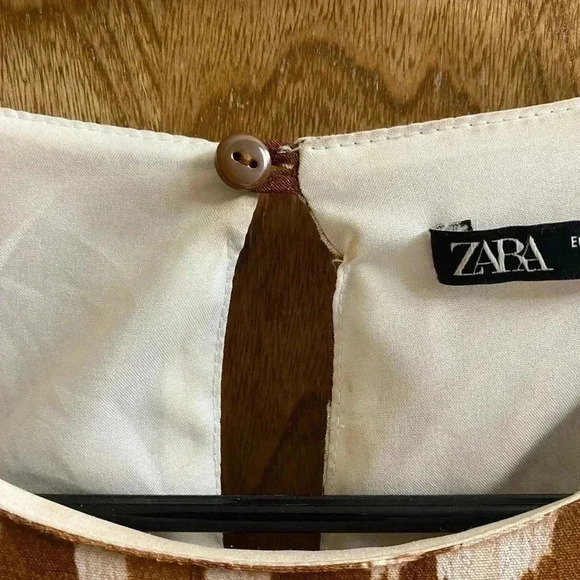 Zara Woman Ruffled Long Sleeve Brown White Polka Dot Animal Print Dress Size XS - Picture 3 of 13